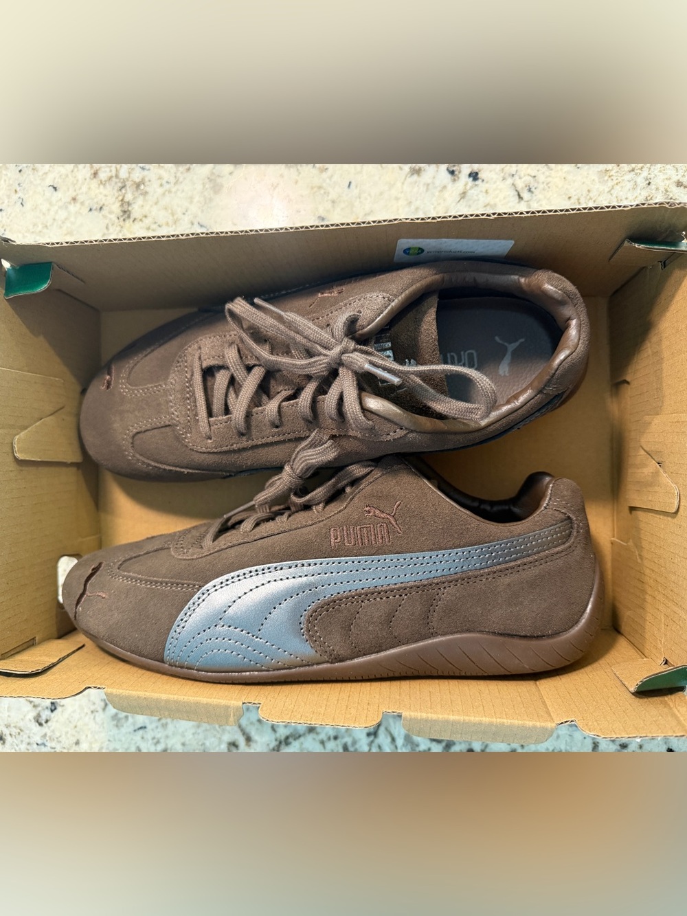 Puma Women’s Brown Suede Sneakers with Chrome Brown Stripe